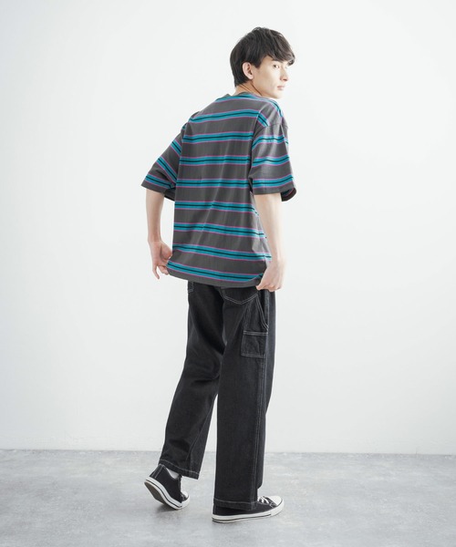 Rocky Monroe（ロッキーモンロー）の「ルーズシルエット 10ozデニムペインターワークパンツ（デニムパンツ・メンズ・ブラック/サックスブルー/インディゴブルー/グリーン/ストライプ/ワンウォッシュ/キナリ・LL/M/L）」の8枚目の写真