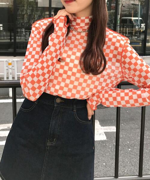 INGNI(イング)の「チェッカー柄チュール/トップス(Tシャツ/カットソー・レディース・ホワイト×グリーン/ホワイト×ブラック/ホワイト系6・M)」の1枚目の写真