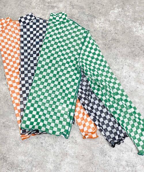 INGNI(イング)の「チェッカー柄チュール/トップス(Tシャツ/カットソー・レディース・ホワイト×グリーン/ホワイト×ブラック/ホワイト系6・M)」の8枚目の写真