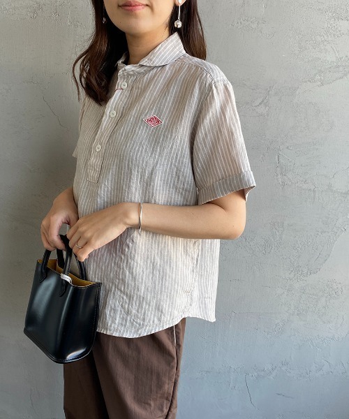 DANTON（ダントン）の「[DANTON/ダントン] ストライプ柄 丸襟リネンプルオーバーシャツ（シャツ/ブラウス・レディース・グレー/ネイビー・38/36/34）」の5枚目の写真