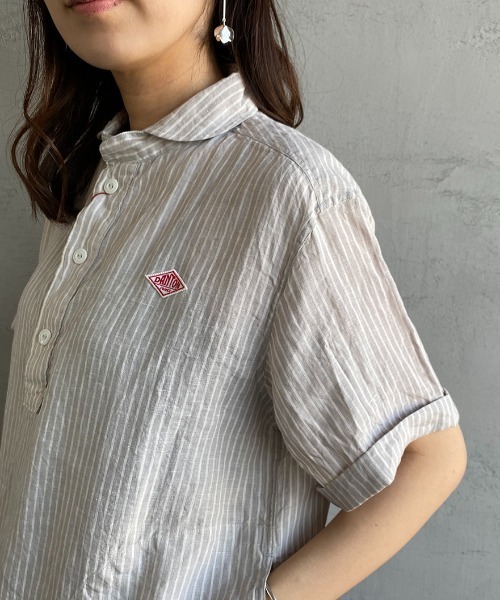 DANTON（ダントン）の「[DANTON/ダントン] ストライプ柄 丸襟リネンプルオーバーシャツ（シャツ/ブラウス・レディース・グレー/ネイビー・38/36/34）」の16枚目の写真
