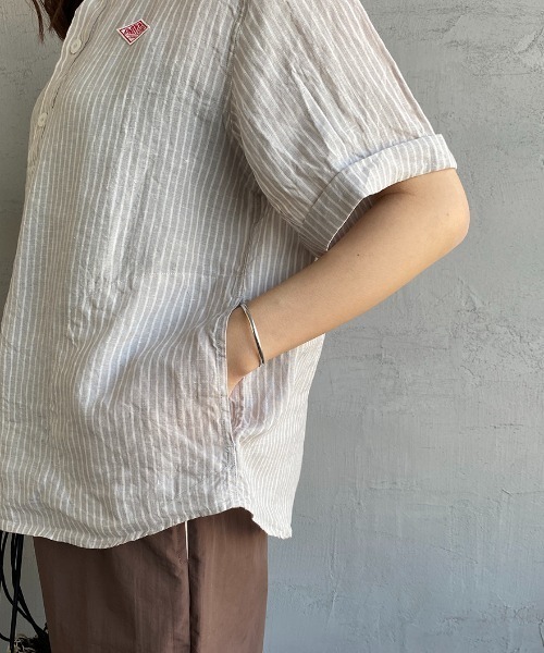 DANTON（ダントン）の「[DANTON/ダントン] ストライプ柄 丸襟リネンプルオーバーシャツ（シャツ/ブラウス・レディース・グレー/ネイビー・38/36/34）」の13枚目の写真