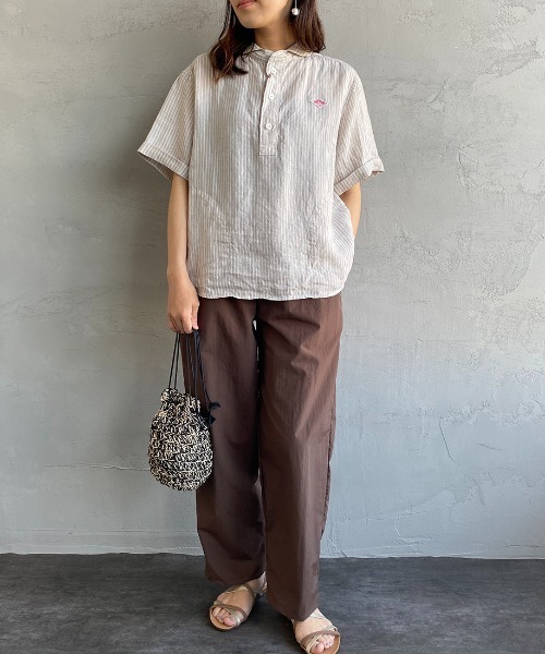 DANTON（ダントン）の「[DANTON/ダントン] ストライプ柄 丸襟リネンプルオーバーシャツ（シャツ/ブラウス・レディース・グレー/ネイビー・38/36/34）」の11枚目の写真