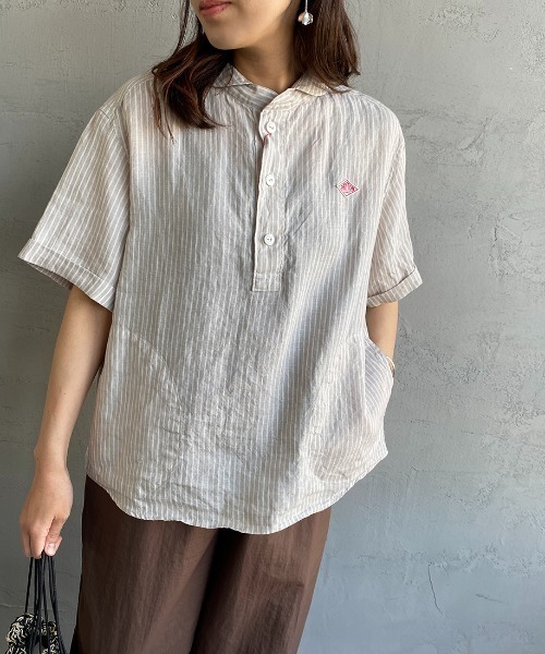 DANTON（ダントン）の「[DANTON/ダントン] ストライプ柄 丸襟リネンプルオーバーシャツ（シャツ/ブラウス・レディース・グレー/ネイビー・38/36/34）」の8枚目の写真