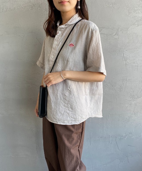 DANTON（ダントン）の「[DANTON/ダントン] ストライプ柄 丸襟リネンプルオーバーシャツ（シャツ/ブラウス・レディース・グレー/ネイビー・38/36/34）」の9枚目の写真