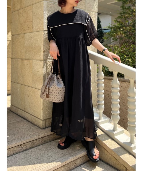 JUMELLE（ジュメロ）の「【リバイバル】チュールパイピングワンピース（ワンピース・レディース・ブラック/アイボリー・FREE）」の5枚目の写真