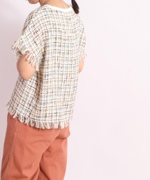 ツィードチェックフリンジトップス