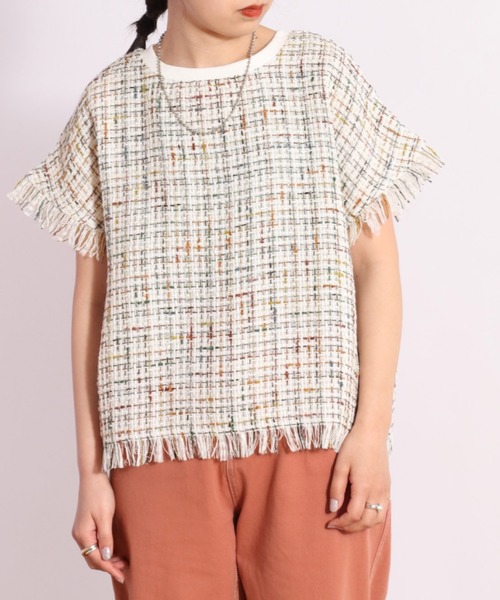 cepo（セポ）の「ツィードチェックフリンジトップス（Tシャツ/カットソー・レディース・ブラック/オフホワイト・M）」の12枚目の写真