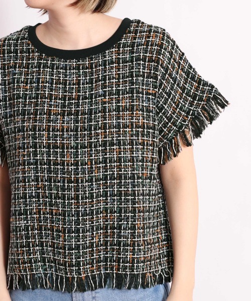 cepo（セポ）の「ツィードチェックフリンジトップス（Tシャツ/カットソー・レディース・ブラック/オフホワイト・M）」の9枚目の写真