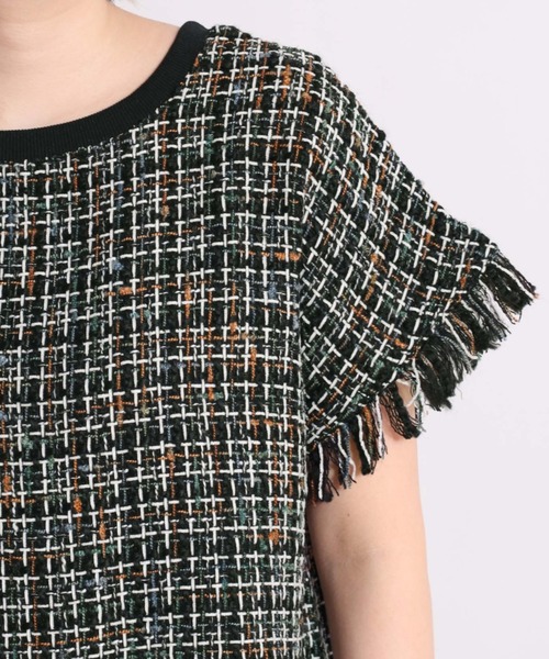 cepo（セポ）の「ツィードチェックフリンジトップス（Tシャツ/カットソー・レディース・ブラック/オフホワイト・M）」の10枚目の写真