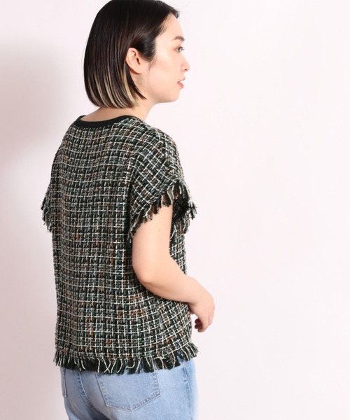 cepo（セポ）の「ツィードチェックフリンジトップス（Tシャツ/カットソー・レディース・ブラック/オフホワイト・M）」の4枚目の写真