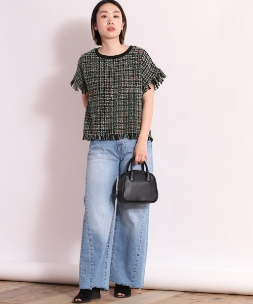 cepo（セポ）の「ツィードチェックフリンジトップス（Tシャツ/カットソー・レディース・ブラック/オフホワイト・M）」の6枚目の写真