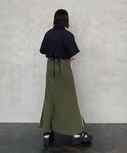 PAGEBOY（ページボーイ）の「ショートドロストシャツ（シャツ/ブラウス・レディース・ブラック/オフホワイト/チョコ・FREE）」の7枚目の写真