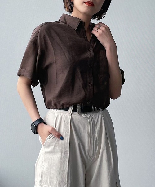 PAGEBOY（ページボーイ）の「ショートドロストシャツ（シャツ/ブラウス・レディース・ブラック/オフホワイト/チョコ・FREE）」の8枚目の写真