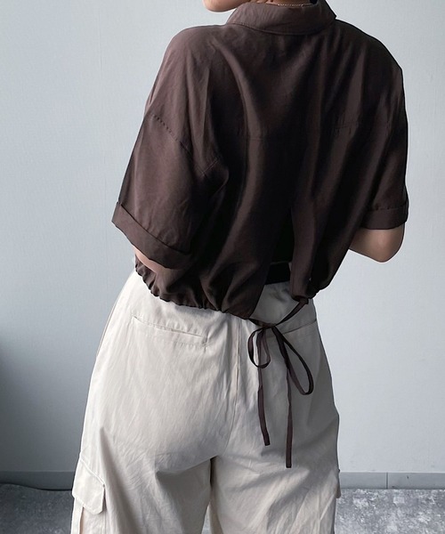 PAGEBOY（ページボーイ）の「ショートドロストシャツ（シャツ/ブラウス・レディース・ブラック/オフホワイト/チョコ・FREE）」の9枚目の写真