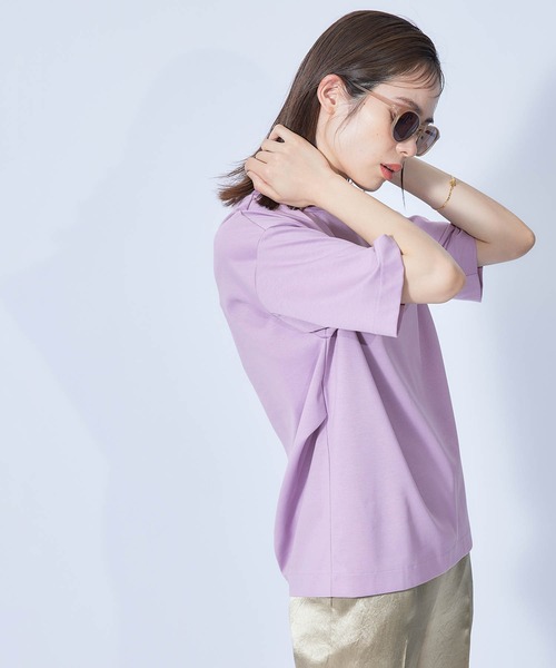 ROPE'（ロペ）の「【接触冷感・UVカット】プレミアムコットン5分袖コクーンTシャツ（Tシャツ/カットソー・レディース・ブラック/ホワイト/オリーブ/ダークラベンダー/オレンジ・38）」の5枚目の写真