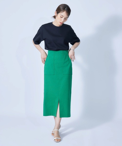 ROPE'（ロペ）の「【接触冷感・UVカット】プレミアムコットン5分袖コクーンTシャツ（Tシャツ/カットソー・レディース・ブラック/ホワイト/オリーブ/ダークラベンダー/オレンジ・38）」の8枚目の写真