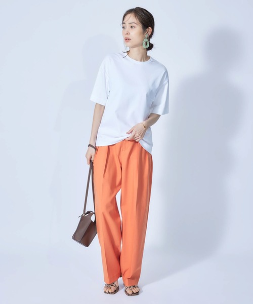 ROPE'（ロペ）の「【接触冷感・UVカット】プレミアムコットン5分袖コクーンTシャツ（Tシャツ/カットソー・レディース・ブラック/ホワイト/オリーブ/ダークラベンダー/オレンジ・38）」の17枚目の写真