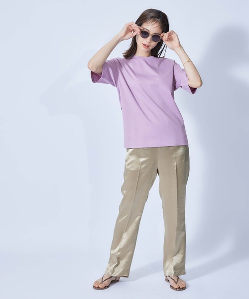 ROPE'（ロペ）の「【接触冷感・UVカット】プレミアムコットン5分袖コクーンTシャツ（Tシャツ/カットソー・レディース・ブラック/ホワイト/オリーブ/ダークラベンダー/オレンジ・38）」の14枚目の写真