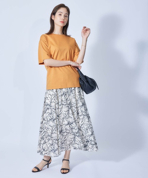 ROPE'（ロペ）の「【接触冷感・UVカット】プレミアムコットン5分袖コクーンTシャツ（Tシャツ/カットソー・レディース・ブラック/ホワイト/オリーブ/ダークラベンダー/オレンジ・38）」の20枚目の写真