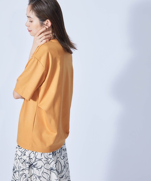 ROPE'（ロペ）の「【接触冷感・UVカット】プレミアムコットン5分袖コクーンTシャツ（Tシャツ/カットソー・レディース・ブラック/ホワイト/オリーブ/ダークラベンダー/オレンジ・38）」の11枚目の写真