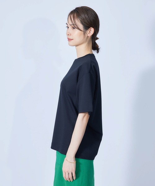 ROPE'（ロペ）の「【接触冷感・UVカット】プレミアムコットン5分袖コクーンTシャツ（Tシャツ/カットソー・レディース・ブラック/ホワイト/オリーブ/ダークラベンダー/オレンジ・38）」の9枚目の写真