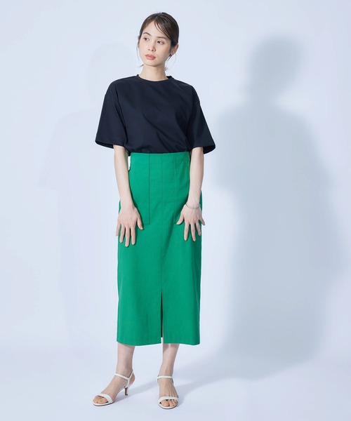 ROPE'（ロペ）の「【接触冷感・UVカット】プレミアムコットン5分袖コクーンTシャツ（Tシャツ/カットソー・レディース・ブラック/ホワイト/オリーブ/ダークラベンダー/オレンジ・38）」の16枚目の写真