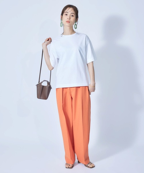 ROPE'（ロペ）の「【接触冷感・UVカット】プレミアムコットン5分袖コクーンTシャツ（Tシャツ/カットソー・レディース・ブラック/ホワイト/オリーブ/ダークラベンダー/オレンジ・38）」の22枚目の写真