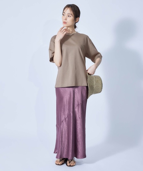 ROPE'（ロペ）の「【接触冷感・UVカット】プレミアムコットン5分袖コクーンTシャツ（Tシャツ/カットソー・レディース・ブラック/ホワイト/オリーブ/ダークラベンダー/オレンジ・38）」の13枚目の写真