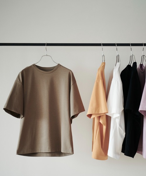 ROPE'（ロペ）の「【接触冷感・UVカット】プレミアムコットン5分袖コクーンTシャツ（Tシャツ/カットソー・レディース・ブラック/ホワイト/オリーブ/ダークラベンダー/オレンジ・38）」の7枚目の写真