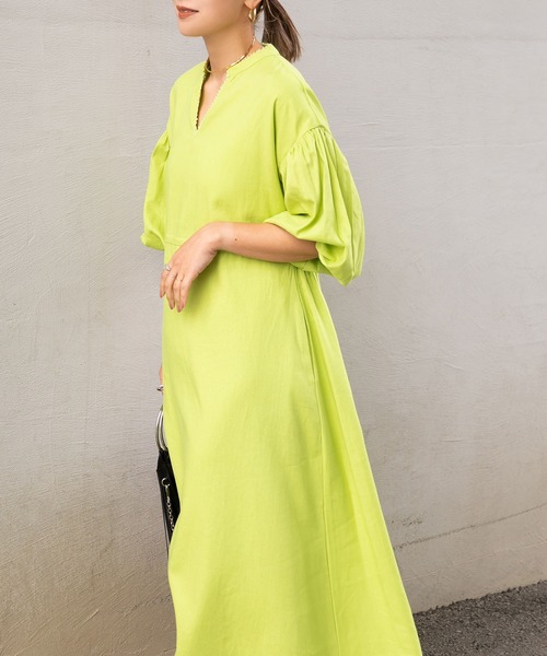 bohmal（ボマール）の「リネンスキッパーロングワンピース（ワンピース・レディース・ブラック/オフホワイト/ライム/アイボリー/ブルー・FREE）」の12枚目の写真