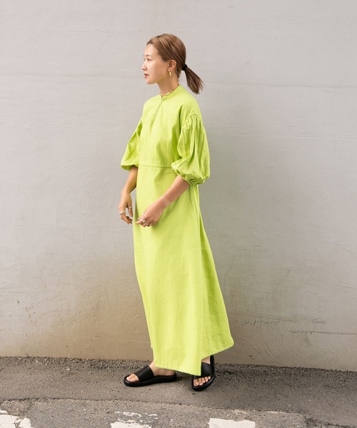 bohmal（ボマール）の「リネンスキッパーロングワンピース（ワンピース・レディース・ブラック/オフホワイト/ライム/アイボリー/ブルー・FREE）」の13枚目の写真