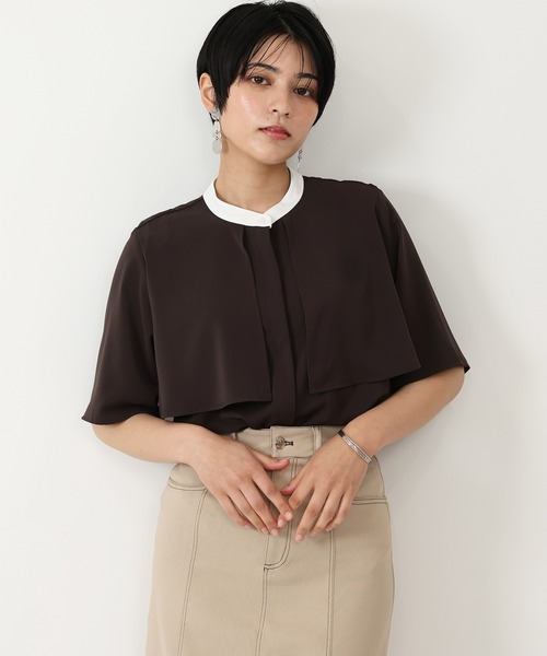 LOUISE ODIER(ルイーズオディール)の「バンドカラー配色トレンチブラウス(シャツ/ブラウス・レディース・ブラウン/ミント/ライトグレー/ベージュ/ホワイト・MEDIUM)」の4枚目の写真