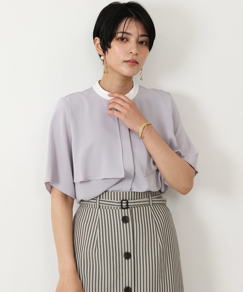 LOUISE ODIER(ルイーズオディール)の「バンドカラー配色トレンチブラウス(シャツ/ブラウス・レディース・ブラウン/ミント/ライトグレー/ベージュ/ホワイト・MEDIUM)」の1枚目の写真