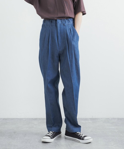 Audience（オーディエンス）の「日本製 綿麻デニム2タックワイドテーパードイージーパンツ AUD3528（デニムパンツ・メンズ・インディゴブルー/ダークインディゴブルー/キナリ・XL/M/L）」の2枚目の写真