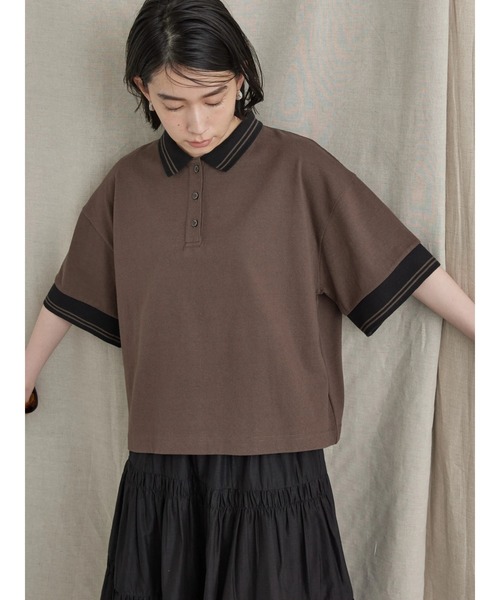 AMERICAN HOLIC（アメリカンホリック）の「衿付キ配色ラインカットプルオーバー（ポロシャツ・レディース・オフホワイト/ブラウン・FREE）」の4枚目の写真