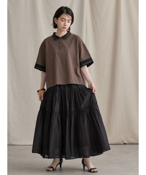 AMERICAN HOLIC（アメリカンホリック）の「衿付キ配色ラインカットプルオーバー（ポロシャツ・レディース・オフホワイト/ブラウン・FREE）」の7枚目の写真