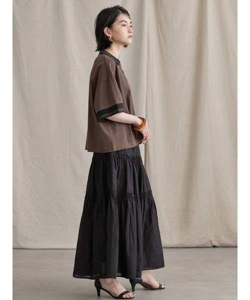 AMERICAN HOLIC（アメリカンホリック）の「衿付キ配色ラインカットプルオーバー（ポロシャツ・レディース・オフホワイト/ブラウン・FREE）」の8枚目の写真