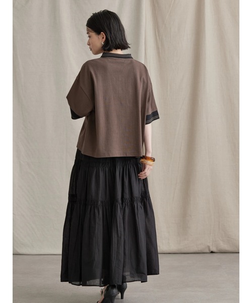 AMERICAN HOLIC（アメリカンホリック）の「衿付キ配色ラインカットプルオーバー（ポロシャツ・レディース・オフホワイト/ブラウン・FREE）」の9枚目の写真