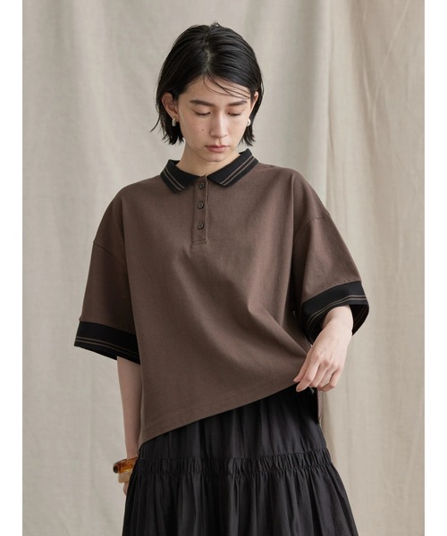 AMERICAN HOLIC（アメリカンホリック）の「衿付キ配色ラインカットプルオーバー（ポロシャツ・レディース・オフホワイト/ブラウン・FREE）」の11枚目の写真