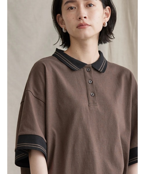 AMERICAN HOLIC（アメリカンホリック）の「衿付キ配色ラインカットプルオーバー（ポロシャツ・レディース・オフホワイト/ブラウン・FREE）」の13枚目の写真