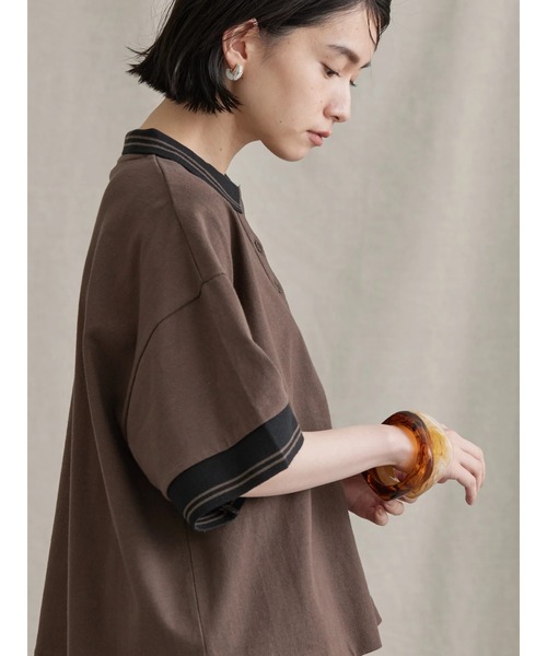 AMERICAN HOLIC（アメリカンホリック）の「衿付キ配色ラインカットプルオーバー（ポロシャツ・レディース・オフホワイト/ブラウン・FREE）」の15枚目の写真