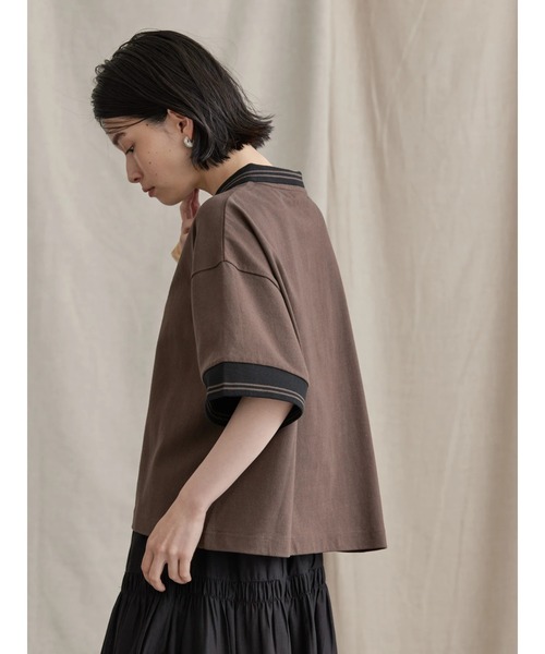 AMERICAN HOLIC（アメリカンホリック）の「衿付キ配色ラインカットプルオーバー（ポロシャツ・レディース・オフホワイト/ブラウン・FREE）」の16枚目の写真