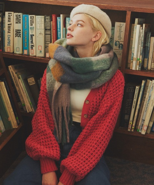 MERLOT（メルロー）の「チェックボリュームマフラー（マフラー・レディース・ピンク/オレンジ/グリーン/マルチ/ライトグリーン/ブルー・FREE）」の14枚目の写真