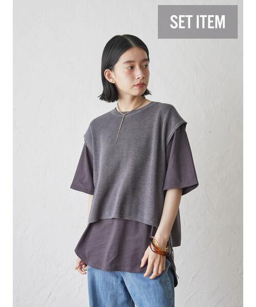 AMERICAN HOLIC（アメリカンホリック）の「SET ニットベスト+カットプルオーバー（Tシャツ/カットソー・レディース・グリーン/ベージュ/チャコールグレー・M/L）」の4枚目の写真