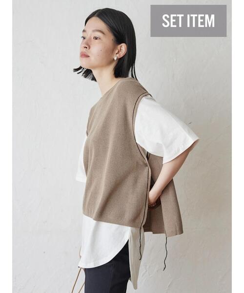 AMERICAN HOLIC（アメリカンホリック）の「SET ニットベスト+カットプルオーバー（Tシャツ/カットソー・レディース・グリーン/ベージュ/チャコールグレー・M/L）」の5枚目の写真