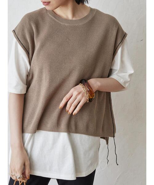 AMERICAN HOLIC（アメリカンホリック）の「SET ニットベスト+カットプルオーバー（Tシャツ/カットソー・レディース・グリーン/ベージュ/チャコールグレー・M/L）」の8枚目の写真