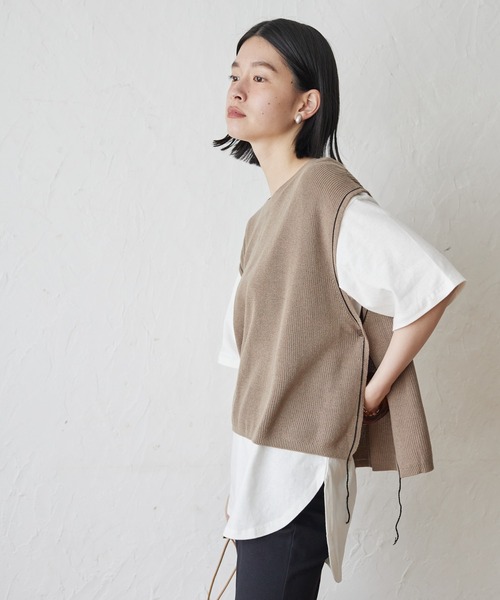 AMERICAN HOLIC（アメリカンホリック）の「SET ニットベスト+カットプルオーバー（Tシャツ/カットソー・レディース・グリーン/ベージュ/チャコールグレー・M/L）」の2枚目の写真