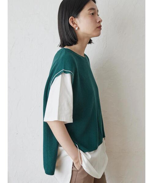 AMERICAN HOLIC（アメリカンホリック）の「SET ニットベスト+カットプルオーバー（Tシャツ/カットソー・レディース・グリーン/ベージュ/チャコールグレー・M/L）」の3枚目の写真