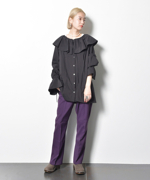 CITYSHOP - CITYSHOP ♡ CHIRIMEN TYPEWRITER ブラウス　ブラック CITYSHOP（シティーショップ）の「CHIRIMEN TYPEWRITER ブラウス